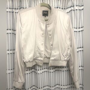 Zara Satin Bomber in Cream Size Large